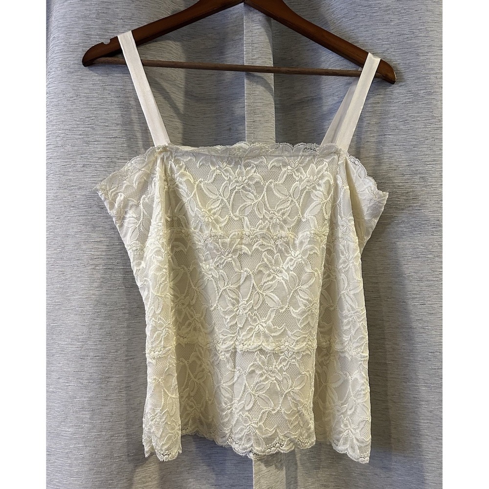 Coldwater Creek Cami Shirt Women L Y2K Lace Coquette Cottage Flower Whimsy Goth